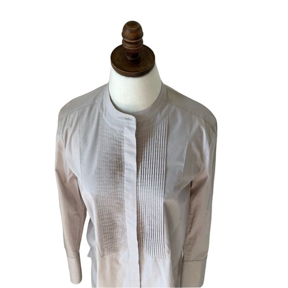 VINCE Poplin Pleat Cotton Tuxedo Tunic‎ Beige Button Down Shirt Size Small - Picture 4 of 11